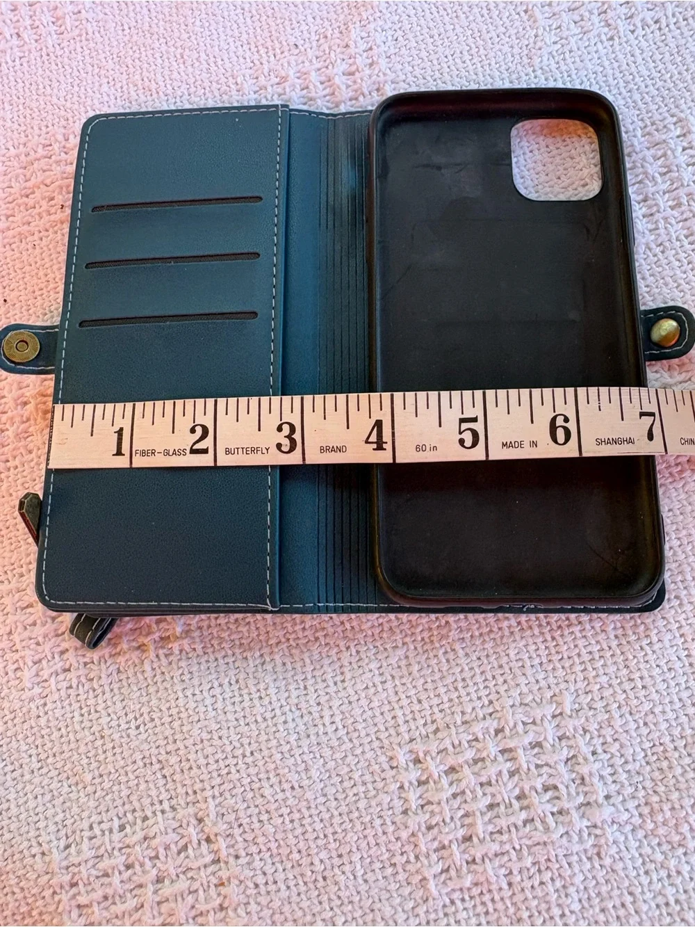 Defencase Wallet Case iPhone 12/12Pro Teal Blue RFID Wristlet Zipper